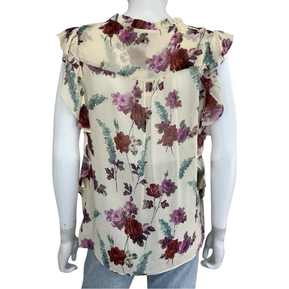 PAIGE 100% Silk Cream Sheer Floral Blouse Size S - Picture 3 of 8